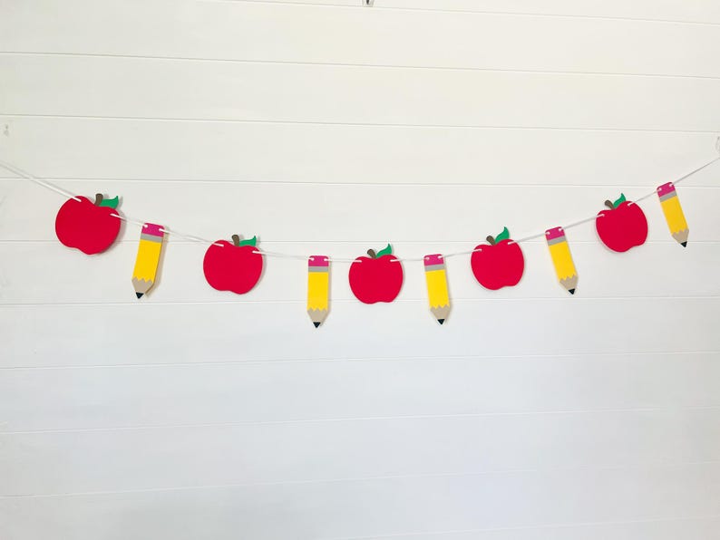Apple and Pencil Garland | Back to School Classroom Banner - Etsy