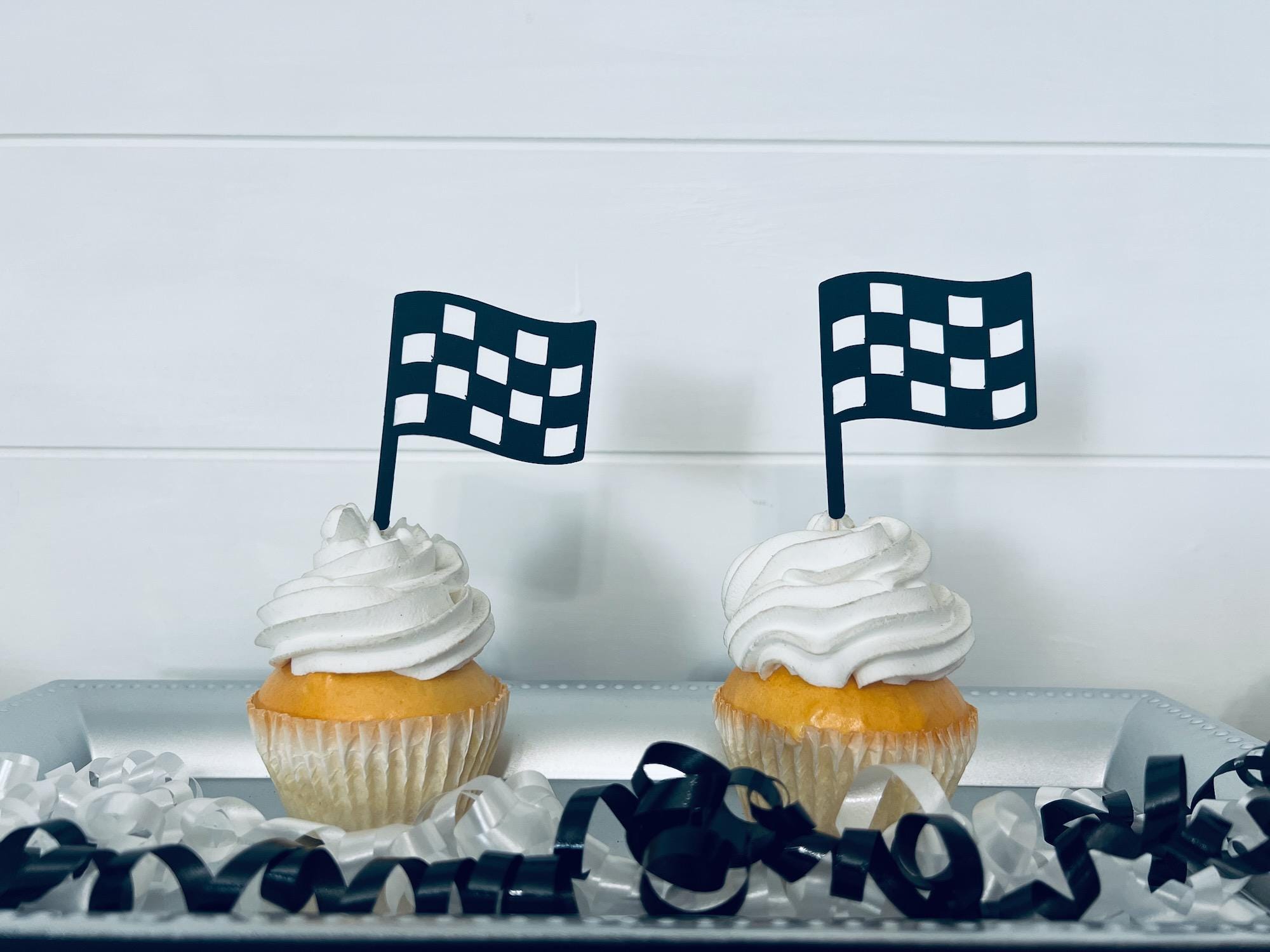 Checkerd Flag Topper Checkered Flag Cupcake Toppers, Racing Party Decorations (set of 12) - Etsy