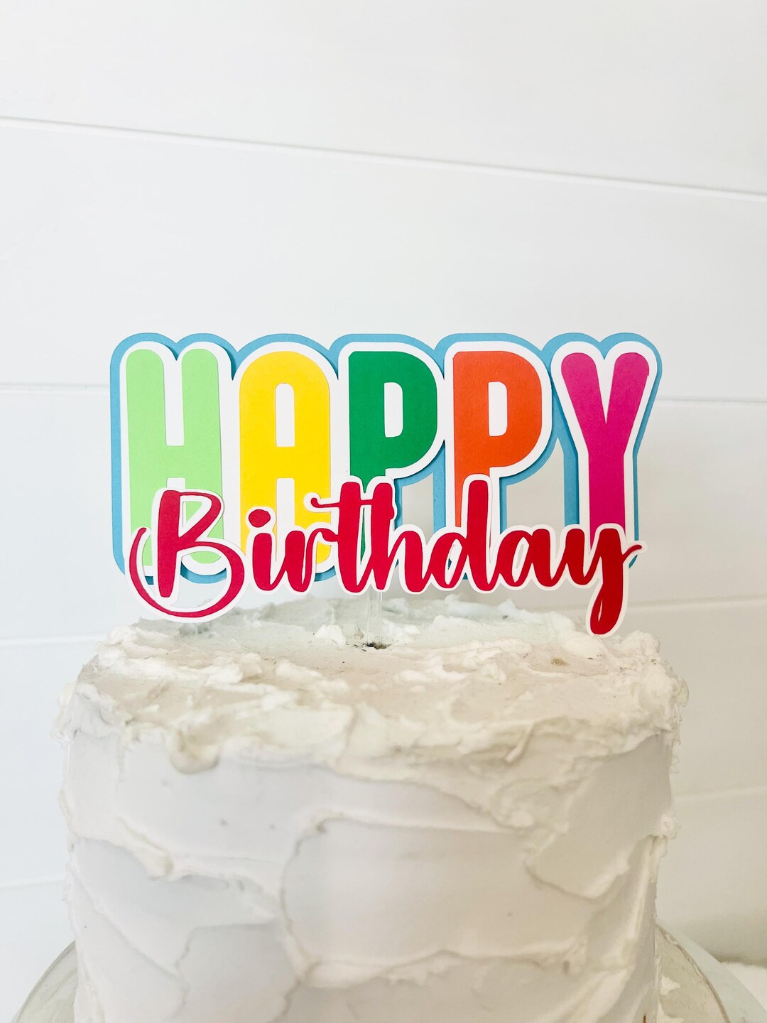 Colorful Happy Birthday Cake Topper, Bright Rainbow Layered Party ...