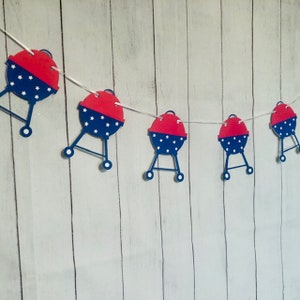 4th of July BBQ Garland, 4th of July Party Decor, Red White and Blue Banner Garland, 4th of July BBQ