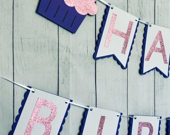 Cupcake Birthday Banner, Sweet Treat Party, Customizable Cardstock