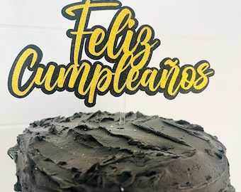 Feliz Cumpleaños Glitter Cake Topper, Spanish Birthday Party Decor