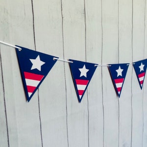 Red White and Blue Garland, 4th of July flag garland, Red White and Blue Pennants, Memorial Day Garland, Patriotic Garland