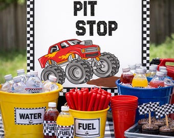 Monster Truck Pit Stop Party Sign, Printable Birthday Decor (8x10