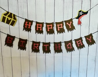 Pirate Birthday Banner, Pirate Party Decor, Pirate Ship Birthday Banner