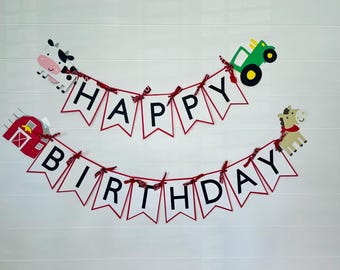 Farm Animal Birthday Banner, Barnyard Party Decor