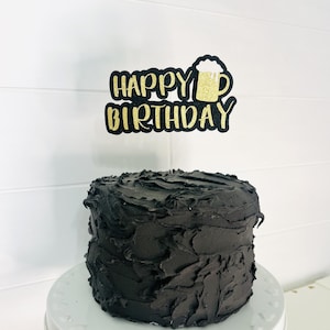 Beer Mug Happy Birthday Cake Topper, Black & Gold Glitter Adult Birthday Party Decor, Beer Cake Topper for Him, Cheers and Beers Cake Topper