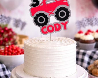 Gepersonaliseerde Monster Truck-taarttopper - aangepaste naam en leeftijd verjaardagsfeestjedecoratie