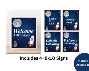 Astronaut Birthday Party Signs, Space Party Decor (Printable Set)