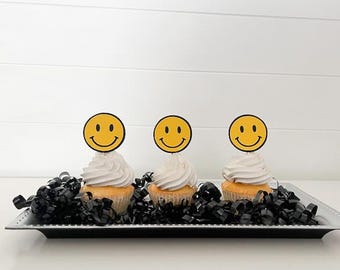 Smiley Face Cupcake Toppers, Birthday Party Decorations