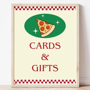 Placa digital para festa de pizza, placa para cartões e presentes para festa de pizza, placa para festa de pizza para impressão, placa para cabine de fotos, festa de pizza infantil, presentes