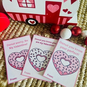 Valentines Donut Printable Cards, Valentines Day Donut Cards, Valentines Day Classroom Cards, Valentines For Kids, Donut Valentines Cards