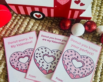 Valentines Donut Printable Cards, Valentines Day Donut Cards, Valentines Day Classroom Cards, Valentines For Kids, Donut Valentines Cards