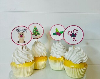 Christmas Cupcake Toppers, Holiday Party Decor (Digital Download)