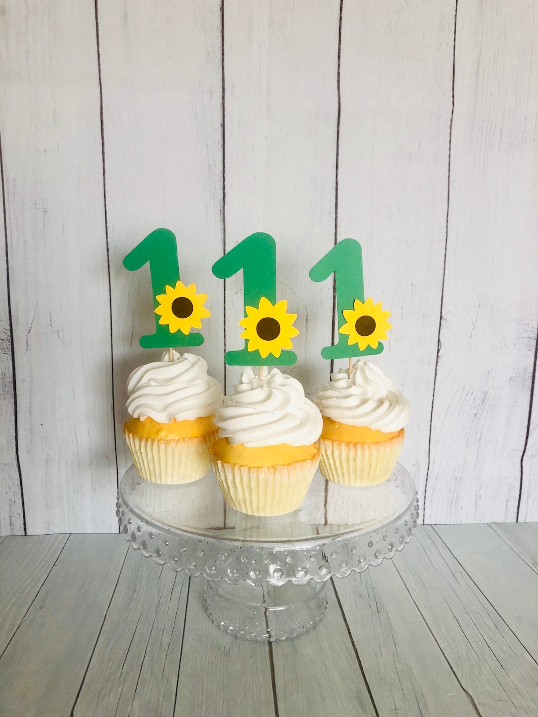 Sunflower Cupcake Toppers Babys First Birthday Sunflower Etsy