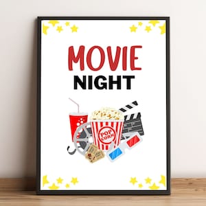 Movie Party Printable, Movie Night Party Printable, Movie Theater Printable, Movie Printable Sign, Family Movie Night, Hollywood Theme Party