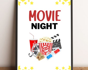 Movie Night Party Sign, Hollywood Theme Decor (Printable)