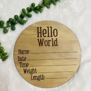 Baby Announcement Sign, Baby Name Sign, Baby Arrival Photo Disc, Wooden Newborn Sign, Birth Announcement Disc, Baby Milestone Disc