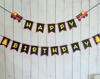 Fire Truck Birthday Banner, Firefighter Theme Party Decor