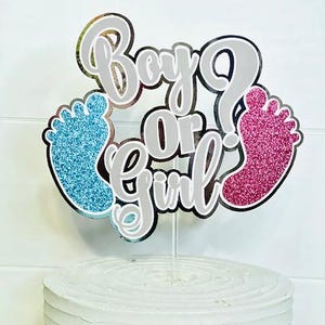 Gender Reveal Cake Topper, Boy or Girl Cake Topper, Gender Reveal Party Decor, Pink or Blue Cake Topper, Gender Reveal Theme Cake Topper