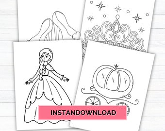 Princess Coloring Pages, Birthday Party Favors (Digital Download)