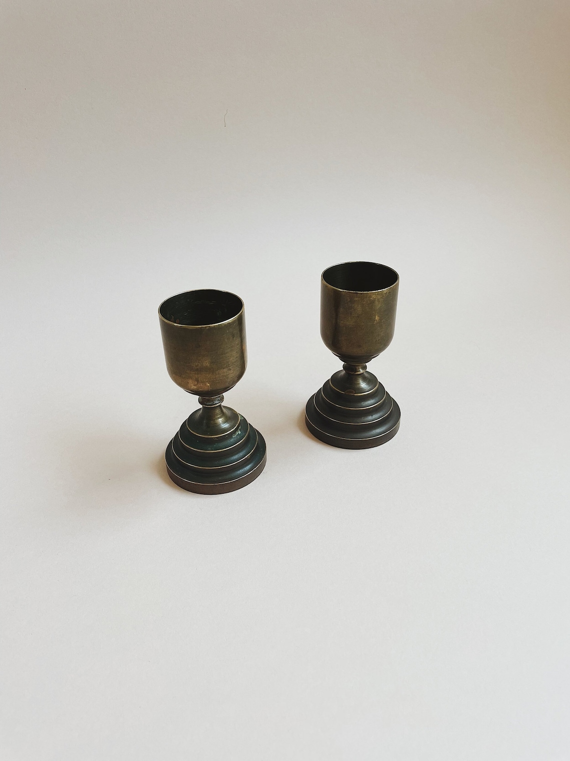 Turned Brass Candle Cups with Tiered Base Etsy
