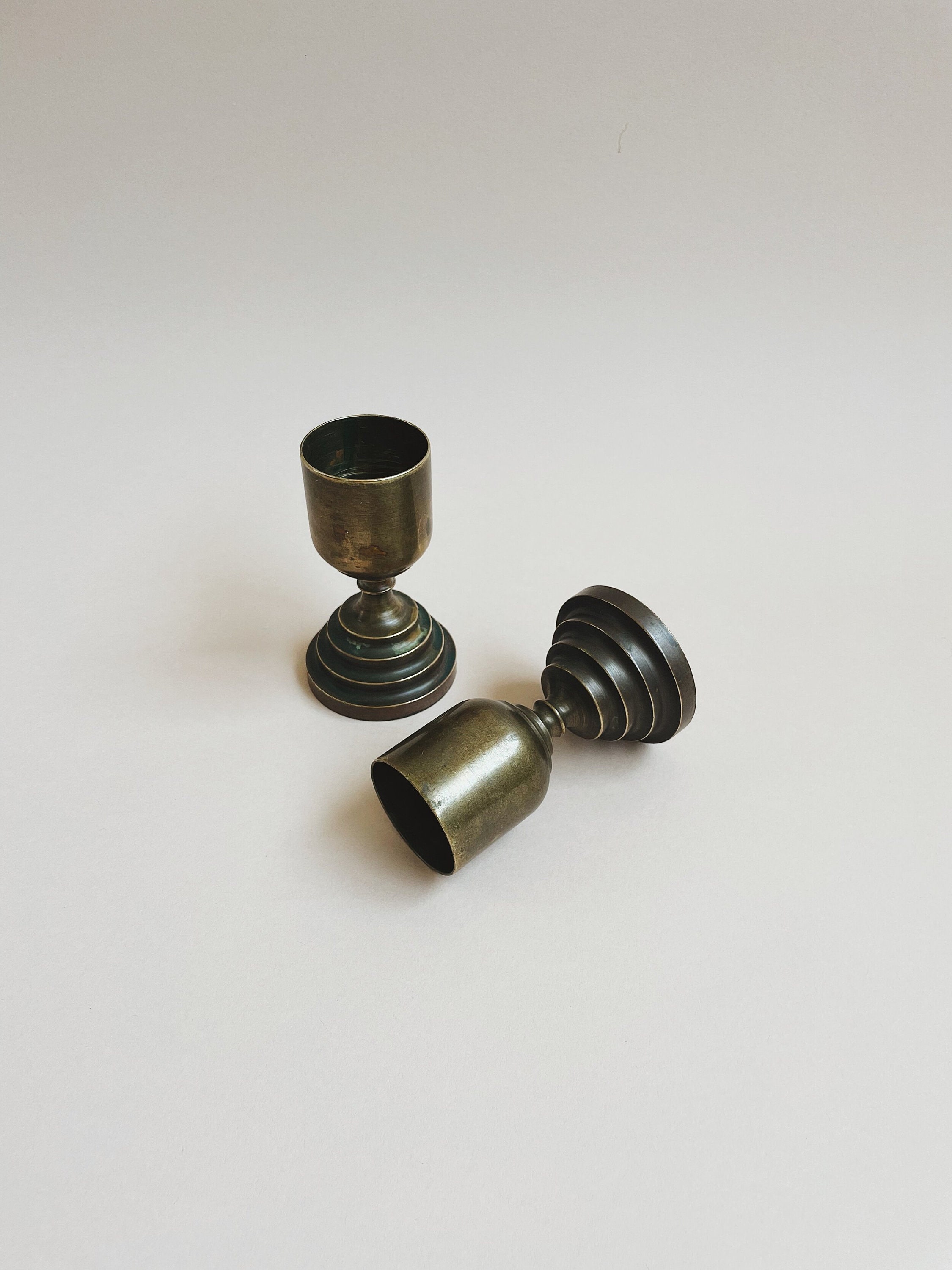 Turned Brass Candle Cups with Tiered Base Etsy