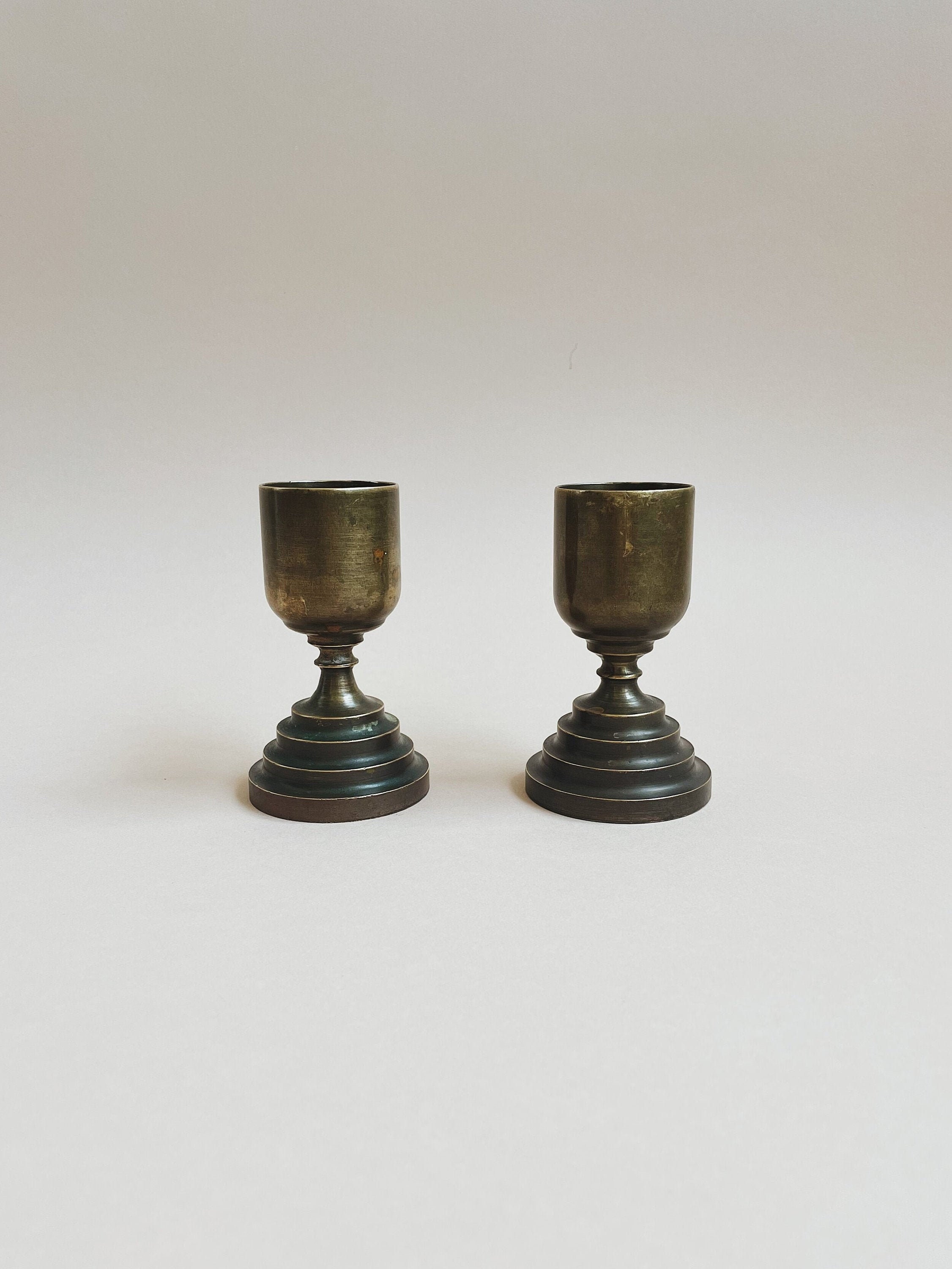 Turned Brass Candle Cups with Tiered Base Etsy