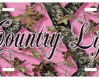 Roze kentekenplaat met camouflageprint: Country Life aluminium autovrachtwagenlabel