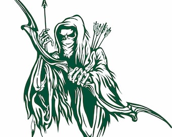 Grim Reaper Bow Arrow Quiver Archery Hunter Deer Skull Hunting Car Truck Window Vinyl Decal Sticker