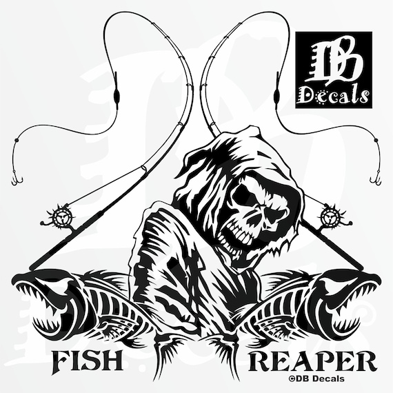 Download Fish Reaper Skull Skeleton Rod Reel Fishing Pole Car Boat Etsy