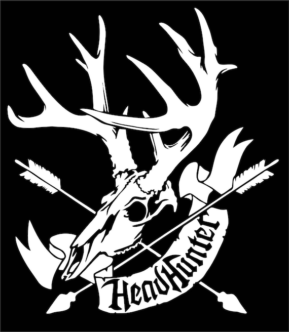Hunting skull with antler window vinyl decal hunter outdoors sticker