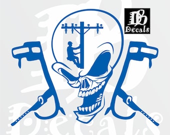 Lineman Skull Electrician Linemen Hooks Power Pole Car Truck Window Laptop Vinyl Decal Sticker