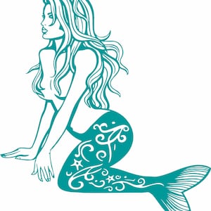 Zeemeermin Meisje Vissenstaart Boot Fantasie Strand Vissen Auto Vrachtwagen Raam Laptop Vinyloverdrukplaatjesticker