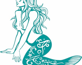 Mermaid Girl Fish Tail Boat Fantasy Beach Fishing Car Truck Window Laptop Vinyl Decal Sticker