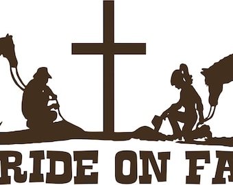 Praying Cowboy Cowgirl Cross Horse Christ Car Truck Window Vinyl Decal Sticker