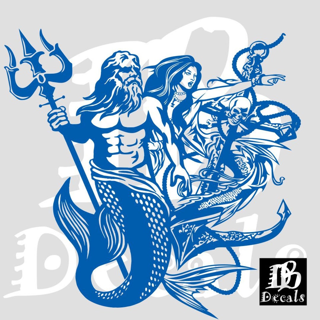 Poseidon Sticker Mermaid Poseidon Skull Anchor Vinyl Decal: Car Truck Laptop Sticker - Etsy
