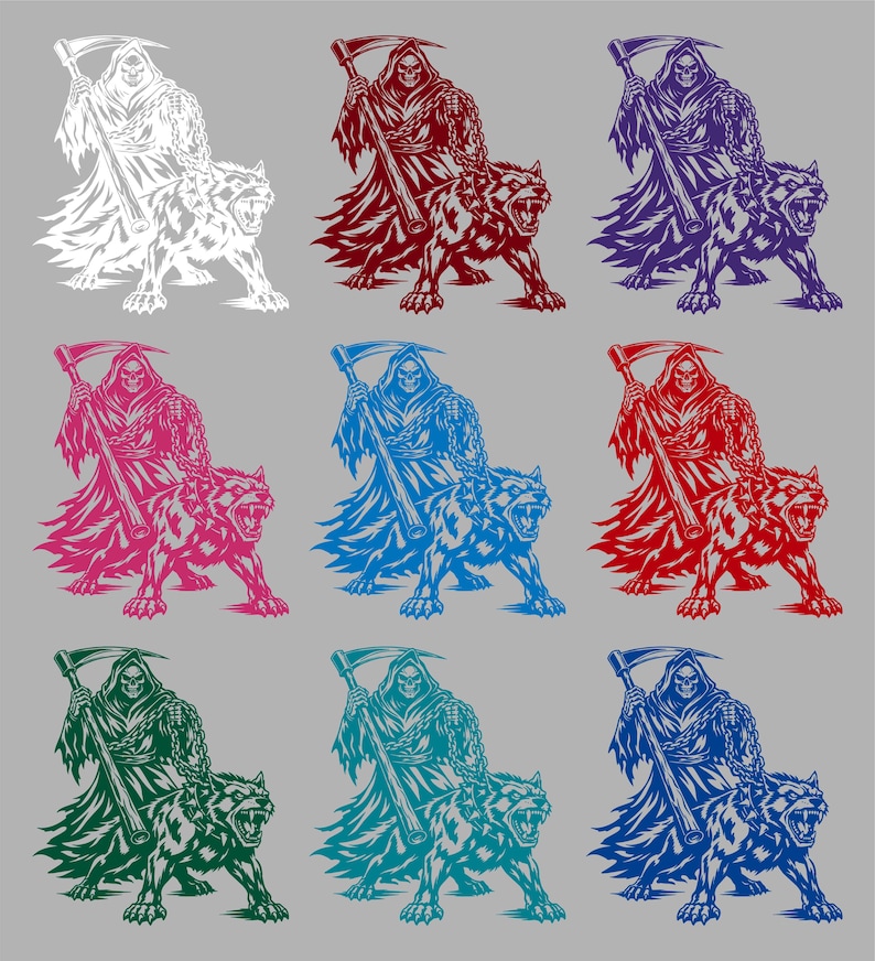 Reaper Wolves Grim Reaper Dog Wolf Chain Scythe Creature Monster Window Laptop Vinyl ...