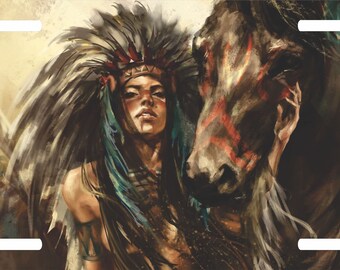 Native American Indian Woman Girl Horse Novelty Car Truck License Plate