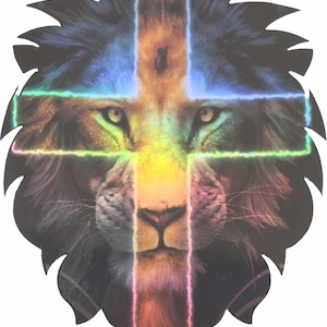 Holographic Lion Judah Yeshua Jesus Christ Cross Christian GOD Vinyl Decal Sticker