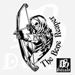 Grim Reaper Bone Bow Arrow Archery Hunting Deer Car Truck Window Vinyl Decal Sticker