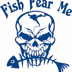 Fish Fear Me Skull Aufkleber: Angelskelett Vinyl-Aufkleber