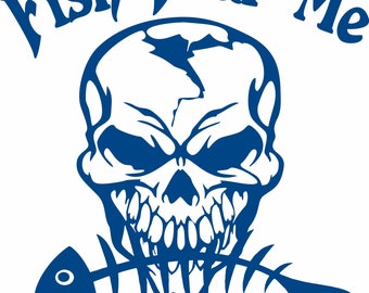 Fish Fear Me Skull Decal: Fishing Skeleton Vinyl Sticker