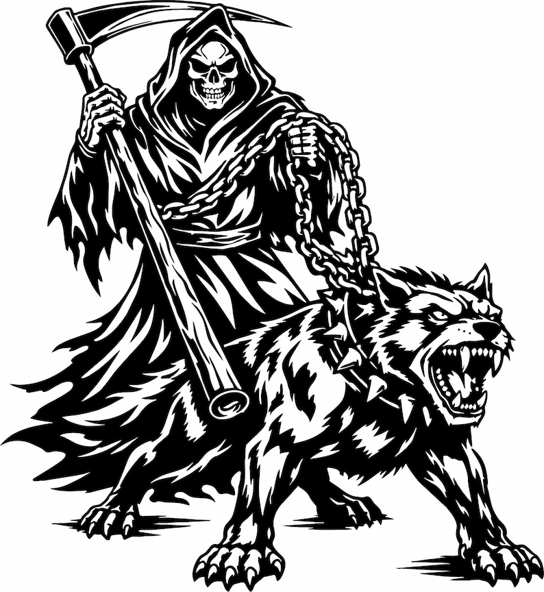Reaper Wolves Grim Reaper Dog Wolf Chain Scythe Creature Monster Window Laptop Vinyl ...