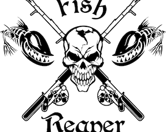 Fish Reaper Skull Skeleton Rod Car Boat Truck Window Vinyl Decal Sticker