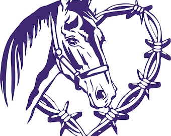 Horse Barbwire Heart Vinyl Decal: Western Car Truck Sticker