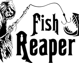 Grim Reaper Skeleton Fish Fishing Rod Car Boat Truck Window Vinyl Decal Sticker