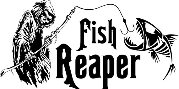 Grim Reaper Skeleton Fish Fishing Rod Car Boat Truck Window Vinyl