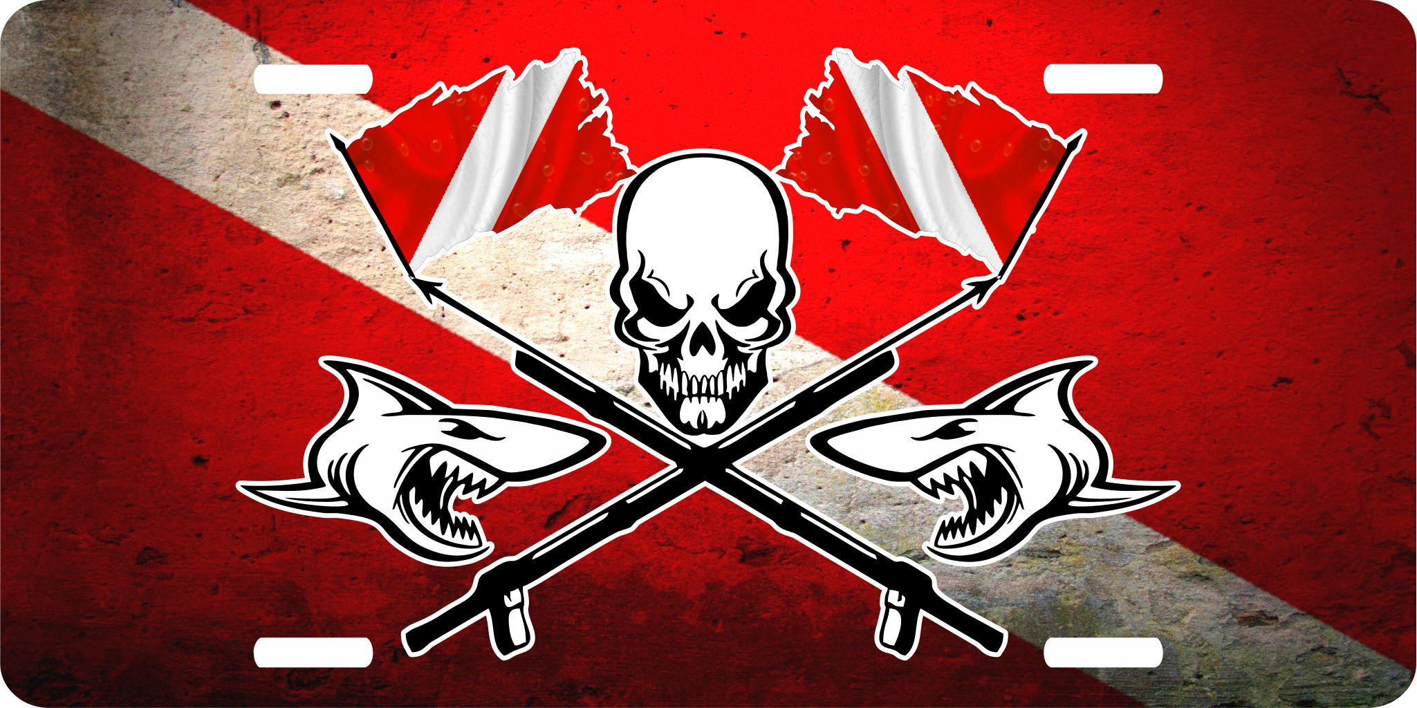 Scuba Diving Diver Flag Shark Ocean Deep Sea Water Skull Speargun
