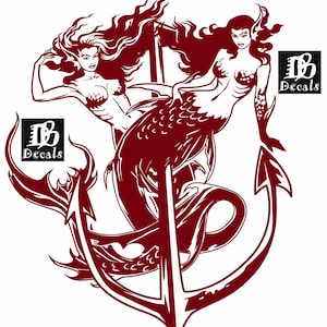 Zeemeerminnen zeemeermin meisje sirene vissenstaart boot anker fantasie Griekse mythologie strand vissen auto vrachtwagen venster laptop vinyl sticker sticker